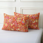ABREEZE Paisley Bedding Sets 3Pcs Brushed Cotton Duvet Cover Set Queen Size Rustic Damask Red Floral Comforter Cover with Zipper Closure Boho Bedding Collections