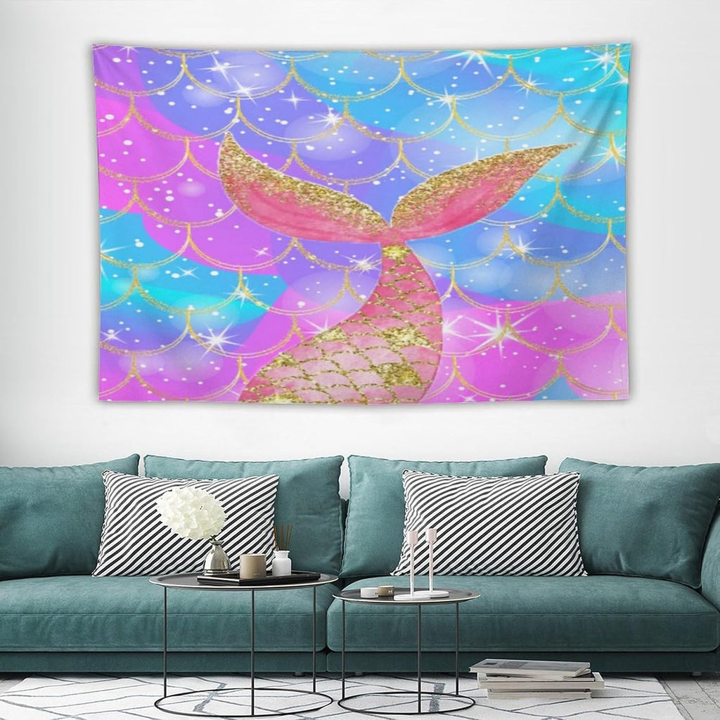 HZOHNAGO Mermaid Scales Tapestry Colorful Shiny Scales Mermaid Tail Pattern Printed Wall Tapestry Wall Hanging for Bedroom Living Room Dorm 60" W x 40" H