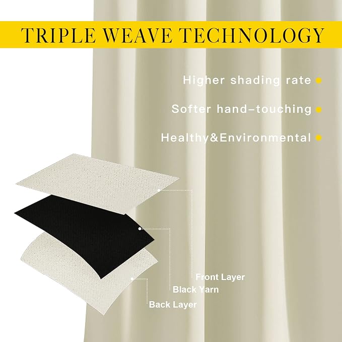 NICETOWN Blackout Beige Curtains 84 inch Long - Image 3