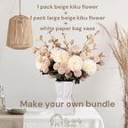 Large Kiku Flower Beige 10 Stems, Silk Flowers Bulk Boho Bouquet, Large Artificial Flowers, Tall Flowers With Long Stems, Realistic faux flowers Neutral Home Decor, Flores Artificiales Para Decoracion