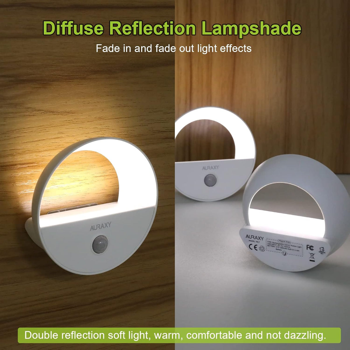 Rechargeable Motion Sensor Night Light, Battery Night Lights LED Cool White Magnetic Stick-on Motion Sensored Hallway Light, with Dusk to Dawn Sensor for Stair, Wall, Bedroom, Bathroom(1 Pack)