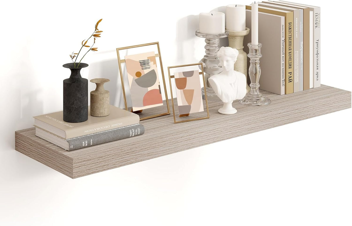 Heimlove 36 Inch Floating Shelves for Wall,10 Inch Deep Grey Wood Shelves with Invisible Brackets,Wall Mounted Storage & Display Shelves for Bedroom,Living Room,Kitchen,Office