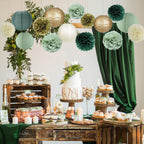 zilue Sage Green Party Decorations, Sage Green Paper Lanterns and Pom Poms Flowers for Birthday Party Baby Shower Wedding Shower Decor Gold/Ivory/Sage Green 15pcs