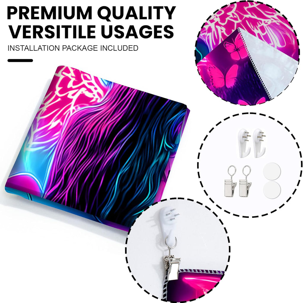 Blacklight Tapestry,WingTapestry Glow In The Dark,UV Reactive Black Light Upright Posters Wall Hanging for Bedroom Dorm Living Room Backdrop Decor (wing12, 90L" x 70W")