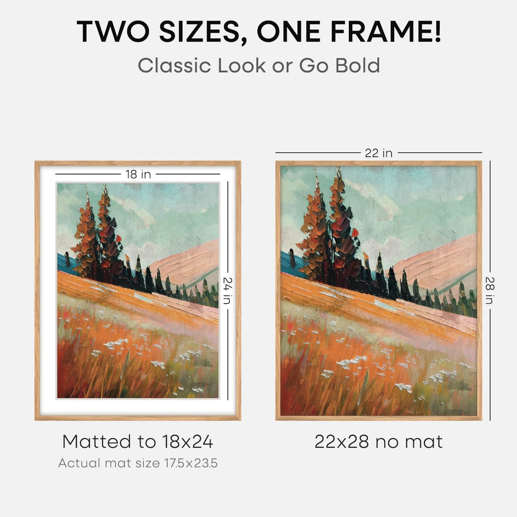 Homeforia Wooden Poster Frame 22x28, High End Natural Oak 22 x 28 Picture Frame with Mat 18 by 24, 22x28 Light Wood Frame Matted to 18x24 Photo, 28by22 Large Frames, Tempered Glass, Wall Kit, Set of 1