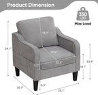 Accent Chairs Set of 2, Upholstered Living Room Chairs with Side Pockets, Mid Century Modern Reading Chair for Bedroom, Comfy Armchair Single Sofa Side Chair for Office, Small Room, Light Grey
