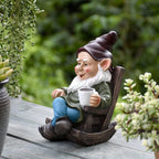 OwMell Drinking Coffee Garden Gnome Statue Decoration 7.3" Figurine Ornament for Indoor Outdoor Home Patio Yard Lawn - Coffee