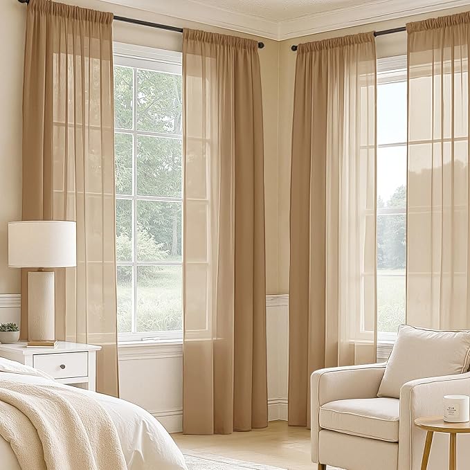 MIULEE Brown Sheer Curtains 96 Inches Long 4 Panels 42 x 96 Inches | Light - Image 2