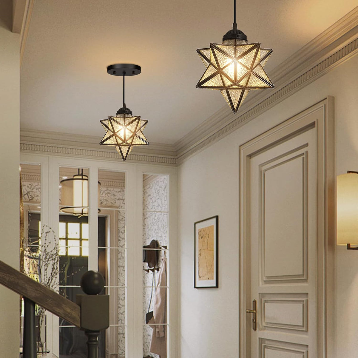 Modern Glass Pendant Lights Dining Room Chandeliers Lighting for Kitchen Island Light Fixture Hanging Light with Warm Light Bulb