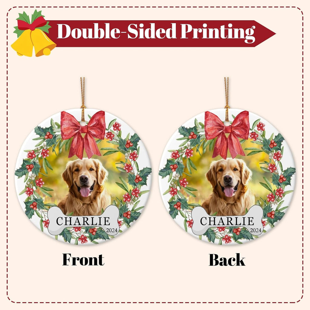 Personalized Dog Photo Ornament 2025 Custom Pet Cat Picture Name Ornaments for Christmas Tree,Dog 1st Christmas Ornament Gift, Double-Sided Ceramic Customized Xmas Ornament