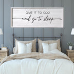 Give It to God and Go to Sleep Decorative Rustic Sign & Plaque Framed Wall Art for Couples, 40''×15'' Vintage Farmhouse Wooden Horizontal Wall Decor Above Bed, Cottagecore Wedding Gift for Bedroom