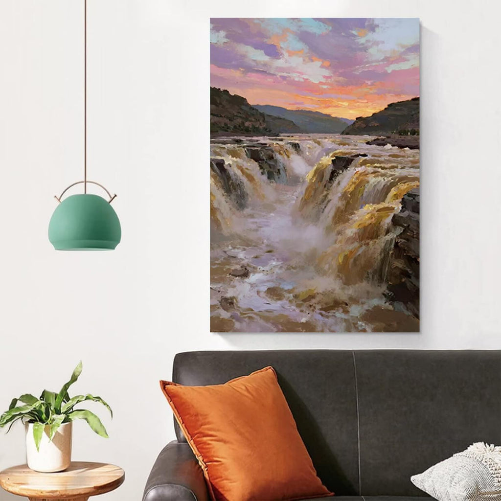 The surging waterfall scenery in the canyon is suitable for posting in the living room bedroom and office landscape posters