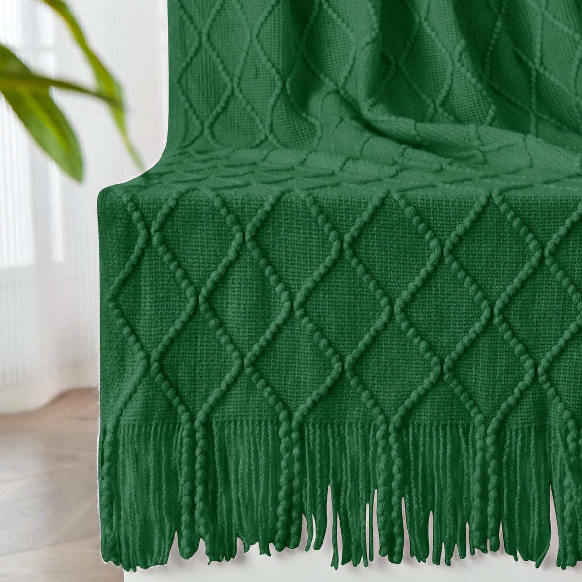 inhand Knitted Throw Blanket for Couch and Bed, Soft Living Room Home Decor Knitted Blanket with Tassel, Outdoor Lightweight Breathable Summer Blanket, Farmhouse Warm Woven Decorative, 50"x60"