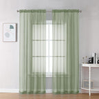 2 Panels Sheer Sage Green Curtains 72 Inches Length Window Treatment by OVZME