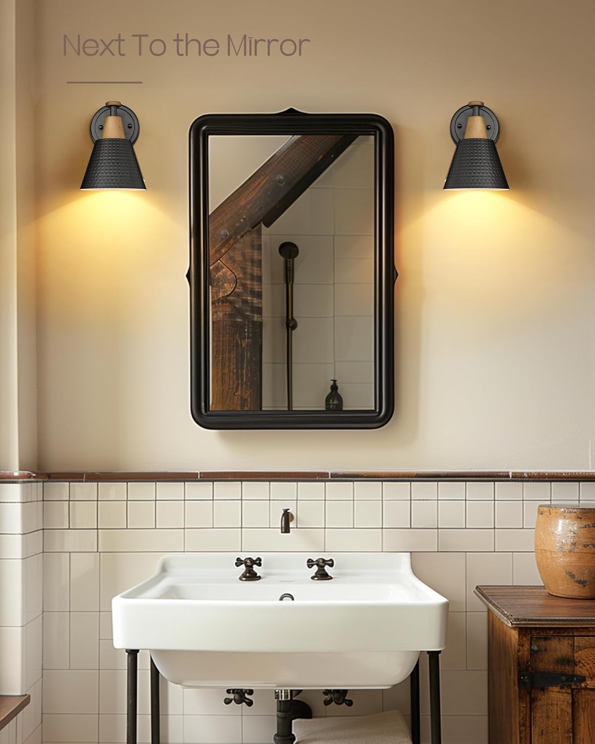 FEMILA Wall Sconces Set of 2, 1-Light Matte Black Bathroom Light Fixtures, Modern Single Vanity Light Wall Lamp with Hammered Metal Shade, 4FG59B-2 BK