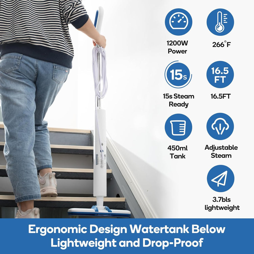 Steam Mop for Floor Cleaning,15-Second Setup,Chemical-Free Floor Steam Cleaner for Hardwood,Laminate,Tile&Greasy Spots.Ergonomic Design with Hands-Free Standing,3 Steam Settings,Reusable Washable Pads