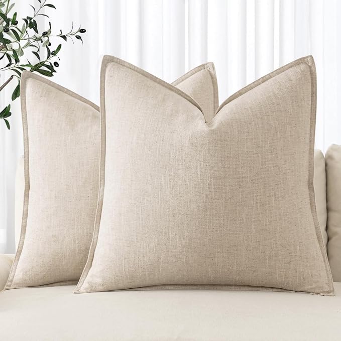 MIULEE Decorative Linen Pillow Covers 18x18 Inch Natural Beige | Boho by MIULEE