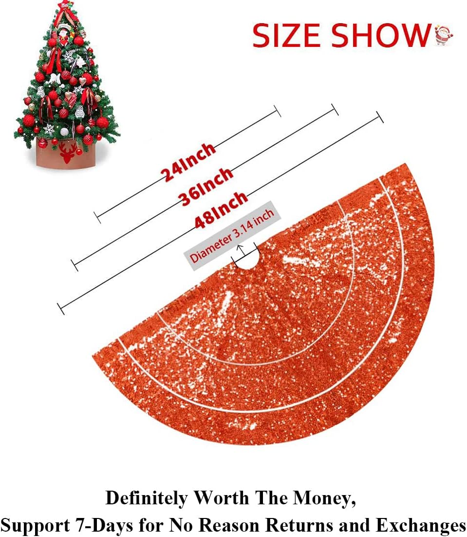 Partisout Orange Sequin Tree Skirt Glitter Christmas Skirts 48 Inch Cotton Colorful for Halloween Trees