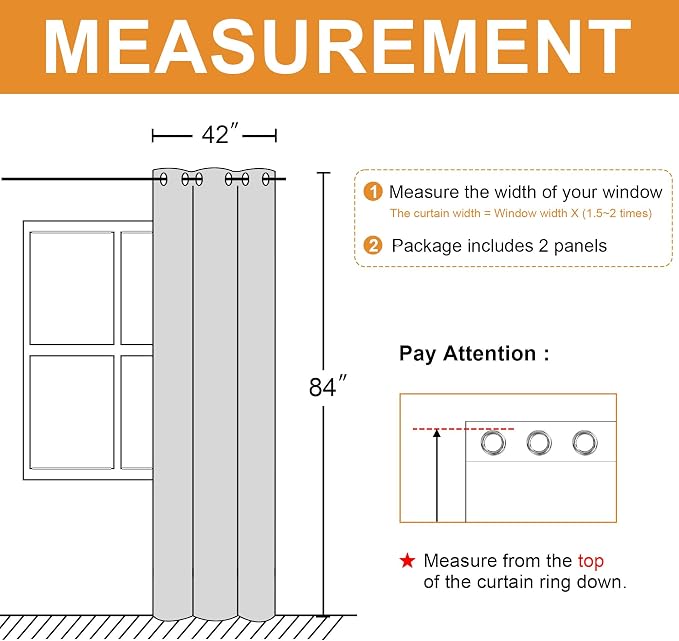 Blackout Curtains for Bedroom, 42 x 84 Inch, 2 Panels | Thermal Insulated & - Image 7