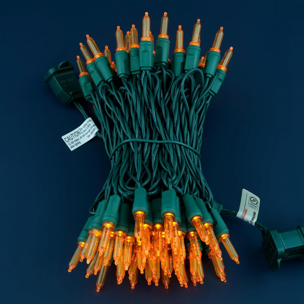 100 Orange One-Piece LED Christmas Lights, 33 ft Green Cord High Waterproof UL Certified T5 Outdoor String Lights (Orange)