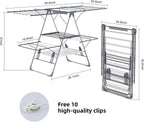 Clothes Drying Rack, Foldable 2-Level Laundry Racks for Drying Clothes Rack,Stainless Steel Drying Rack Clothing Collapsible for Indoor Outdoor,with Height-Adjustable Wings,33 Drying Rails,Gray