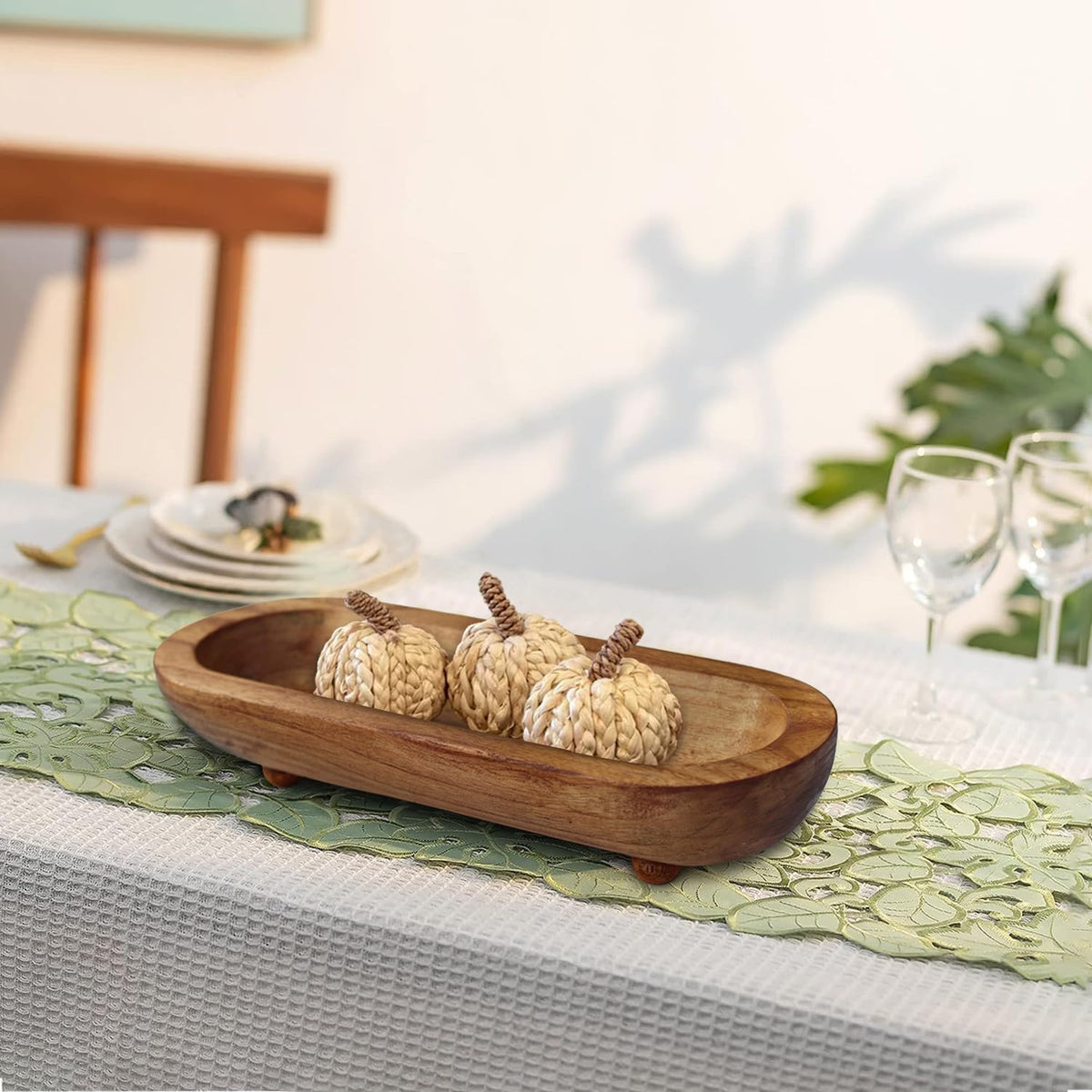 Rustic Handcrafted Wooden Dough Bowl for Decor - Wooden Bowls Decorative, Organic Modern Style, Decor Bowl, Centerpiece Bowl Four Legged Base Artisan Crafted Dough Bowl for Stylish Home Kitchen Decor
