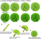 ZERODECO Party Decoration, 21 Pcs Green Hanging Paper Fans, Pom Poms Flowers, Garlands String Polka Dot and Triangle Bunting Flags for Golf Party Dinosaur Birthday Parties Arbor Day