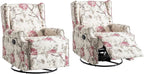 UIXE Swivel Rocker Manual Recliner Chairs Set of 2, Wingback Swivel Glider Fabric Nursery Reclining Sofa Chair, High Back Upholstered Arm Chair for Living Room Bedroom - Beige Floral