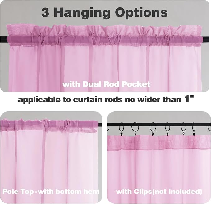 Chyhomenyc Pink Curtains Over Sink 36 Inch Length 2 Panels, Light Filtering - Image 4