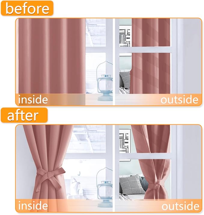 Room Darkening Curtains for Bedroom 2 Panels Dusty Rose 38x72 Inch | Noise - Image 4