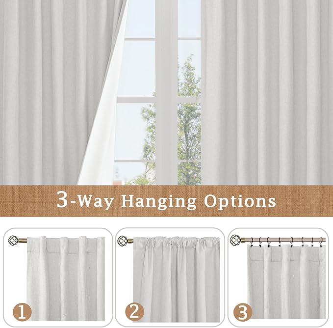 84 Inch 100% Blackout Linen Curtains 2 Panels - Image 9