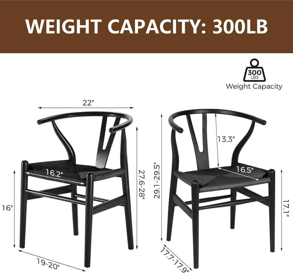 Wishbone Chair, Solid Wood Armrest Woven Seat Chair, Kitchen & Dining Chair, Wishbone Y Black Chairs - Set of 1 (Ash Wood - Black)