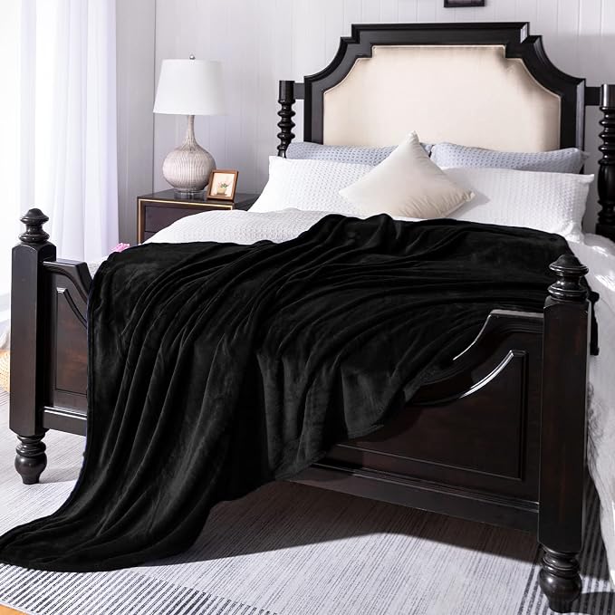 Black Fleece Plush Throw Blanket 108"x90"for Couch Sofa Fuzzy Cozy Flannel | by JIAHANNHA