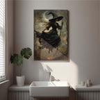 Witch in the Forest Halloween Print Wall Art Poster Witch Decor Vintage Print Dark College Wall Art Victorian Gothic Room Decor Canvas Wall Print28x40in Wood Framed