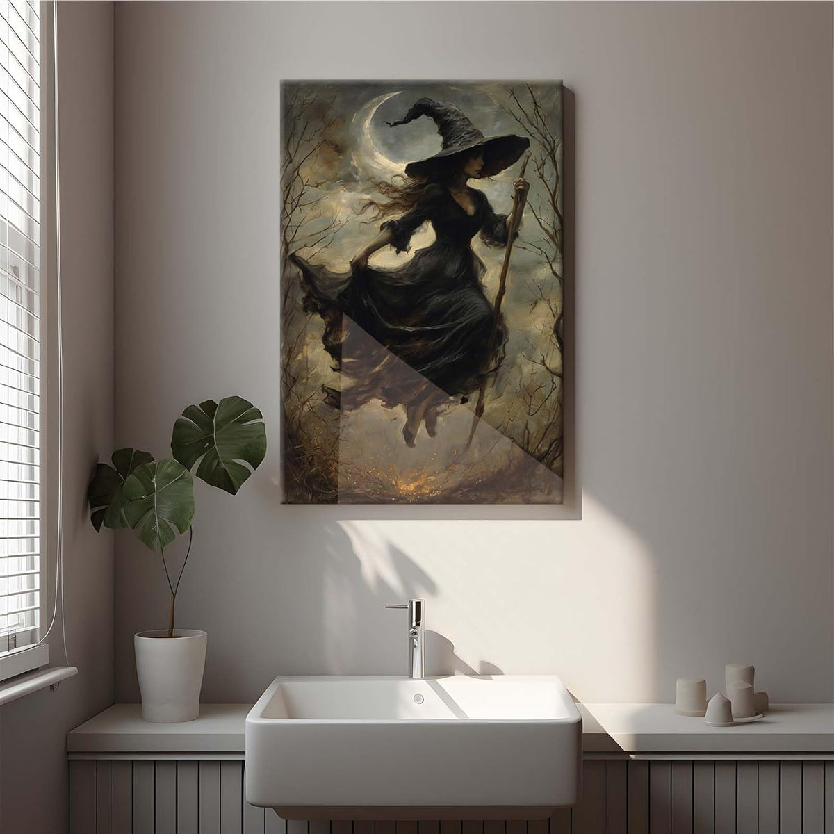 Witch in the Forest Halloween Print Wall Art Poster Witch Decor Vintage Print Dark College Wall Art Victorian Gothic Room Decor Canvas Wall Print20x30in Wood Framed