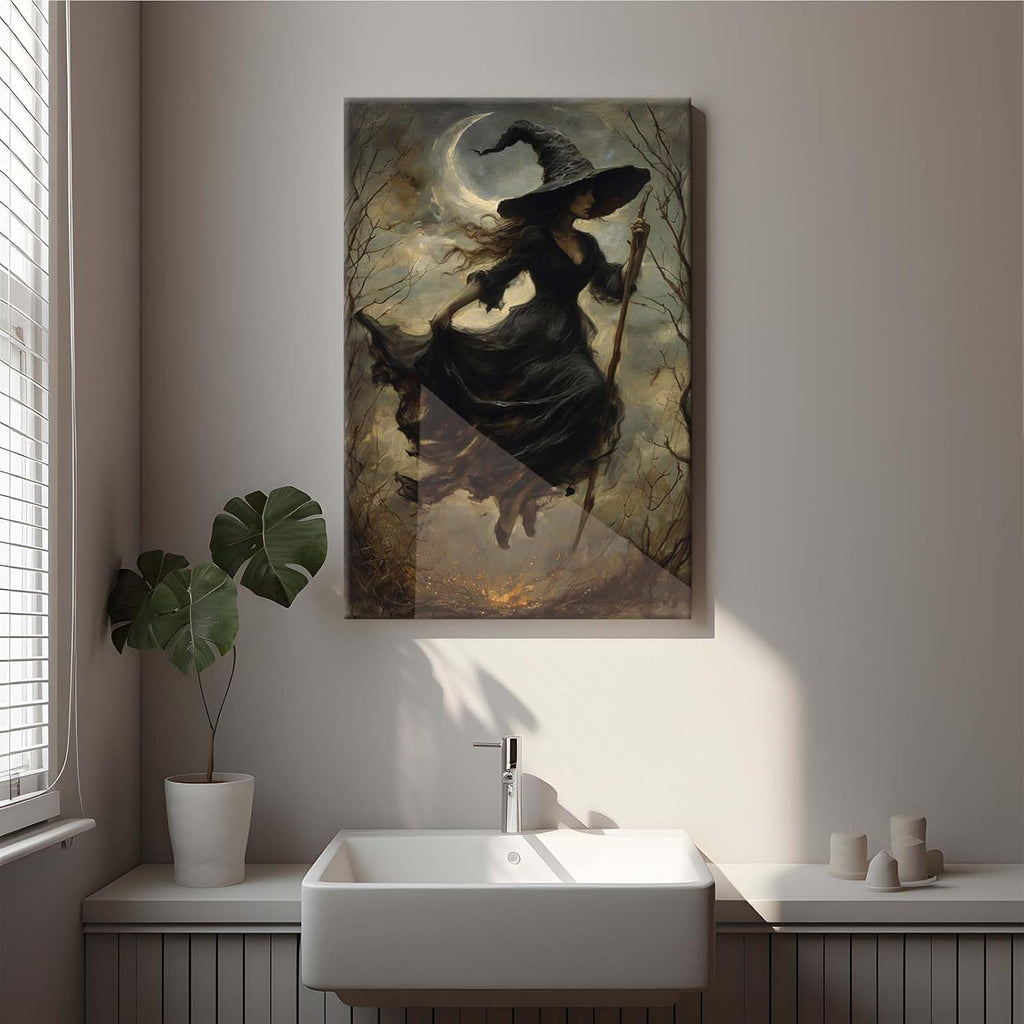 Witch in the Forest Halloween Print Wall Art Poster Witch Decor Vintage Print Dark College Wall Art Victorian Gothic Room Decor Canvas Wall Print16x24in Wood Framed
