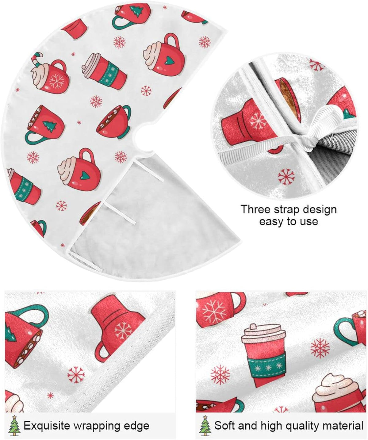 Christmas Hot Chocolate Coffee Tree Skirt, Seasonal Tree Mat Holiday Party Supplies Ornaments Indoor Outdoor Decorations for Tabletop Trees 47.2 Inches