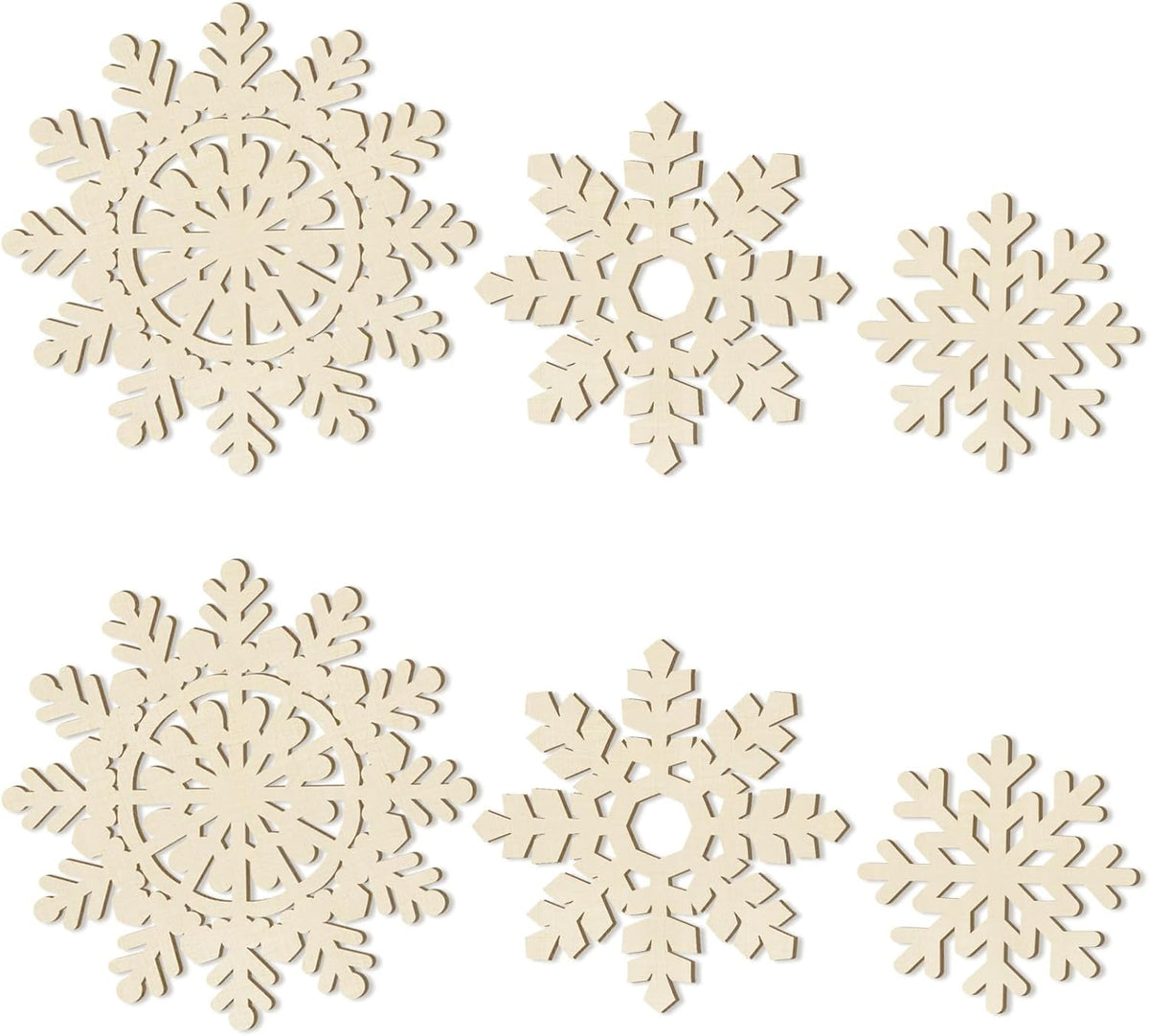Hollow Wooden Snowflake Ornaments for Paint Christmas Decorations Cutouts Unfinished 6Pack, Wood Snowflakes for Crafts DIY Blank Cutouts Ornament Winter New Year Decorations （3 Styles 3 Size）