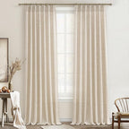 Living Room Semi Sheer Curtains 90 Inches Long 2 Panels Set, Natural Thick by PleatedDrapes