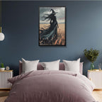 JFHCQJPK Gothic Decor Canvas Wall Art Witch in Rice Field Halloween Art Decor Print Nature Print Victorian Home Bedroom24x36in Metal blackFramed