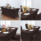 CWK 6FT Waterproof Stretch Spandex Table Cover for Rectangular Tables - Elastic Fitted Tablecloth for Folding Tables,Wrinkle Resistant Table Cloth for Parties, Weddings, Banquets & Events (Coffee)