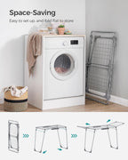 SONGMICS Clothes Drying Rack Foldable, Gullwing Laundry Drying Rack, Space-Saving, 22.2 x 68.1 x 38 Inches, Sock Clips, Metal Structure, for Clothes, Towels, Linens, Indoor, Outdoor Gray ULLR518G01