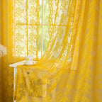 YJ YANJUN Vintage Lace Curtains 96 Inches Long-Victorian Floral Mustard Yellow - Image 6