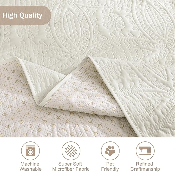 Quilted Sofa Slipcovers with Pockets, Anti-Slip Medallion Designed Couch Covers - Image 6