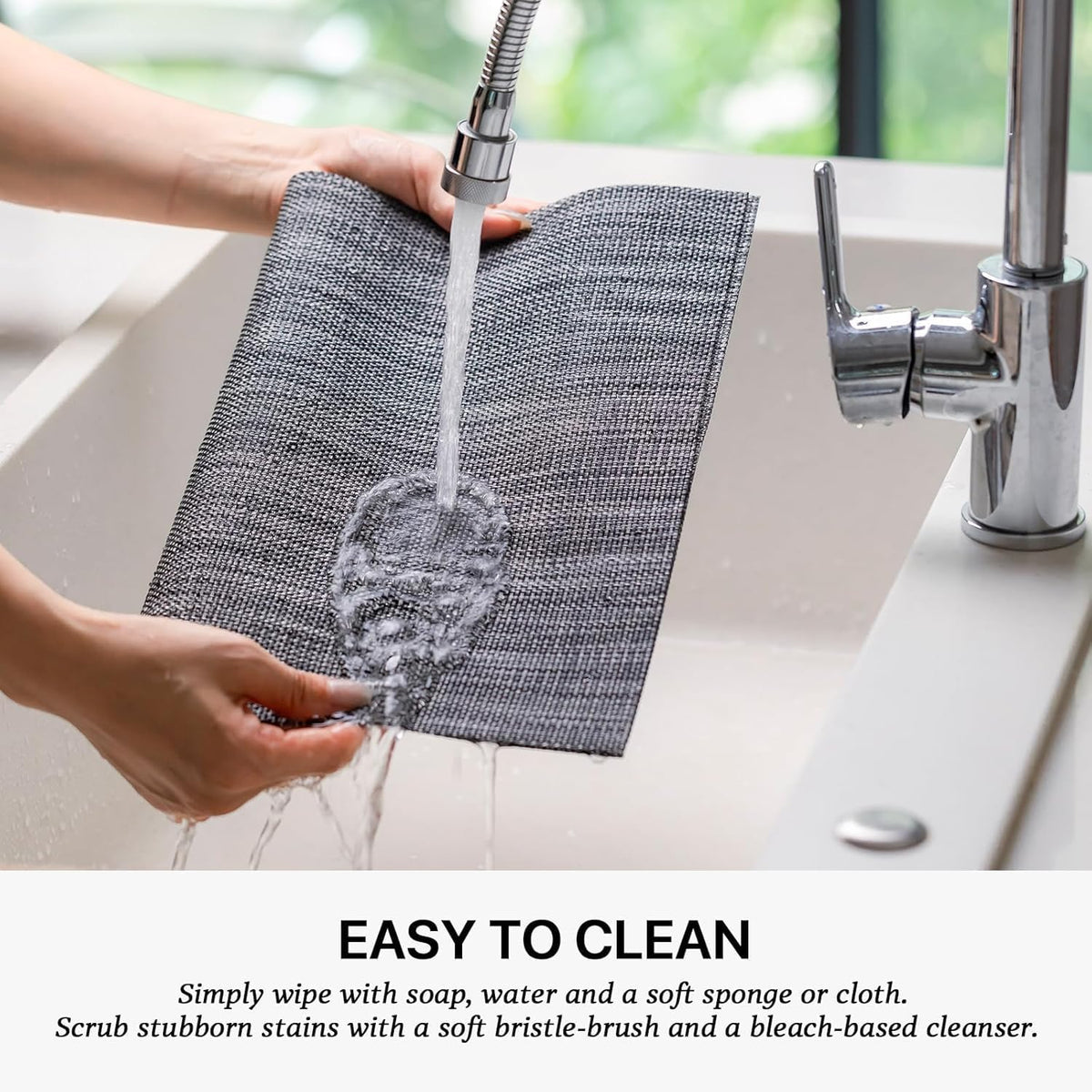 LEXMORE Placemats Set of 6 Vinyl/Plastic Woven Place Mats for Kitchen Table Indoor/Outdoor Washable Placemat Wipeable Dining Table Mats(A-Dark Gray)