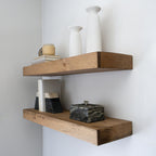 Modern Floating Shelves 3 Inches Thick for Wall, Wide Shelves for Kitchen, Living Room, Bedroom, and Bathroom, Natural Pine Wood, Rustic Wooden Shelf, (Set of 2) (Aged Oak, 60Lx3Hx6D)