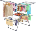 Clothes Drying Rack, Foldable 2-Level Laundry Racks for Drying Clothes Rack,Stainless Steel Drying Rack Clothing Collapsible for Indoor Outdoor,with Height-Adjustable Wings,33 Drying Rails,Gray