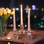 Woho Clear Taper Candle Holders 4.3" H Set of 3 for Wedding Table, Ribbed Glass Candlestick Holders for Daily Home Decor, Vintage Candle Sticks Holder Decor for Thanksgiving Christmas