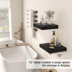 Fun Memories 12 Inch Floating Shelf, Rustic Wood Wall Shelves for Wall Decor & Storage, 12 x 12 Floating Shelf for Living Room, Bathroom, Bedroom, Black, Set of 2