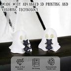 1 Pcs Halloween Ghost Figurine Cute Desktop Ornament Cute Cartoon Little Ghost Hugging Kitten Designs Resin Spooky Halloween Statue for Home Offince Art Display Decor Suppies